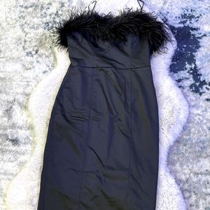 Black Veronica Beard Cocktail Dress w/ Ostrich Feather Trim